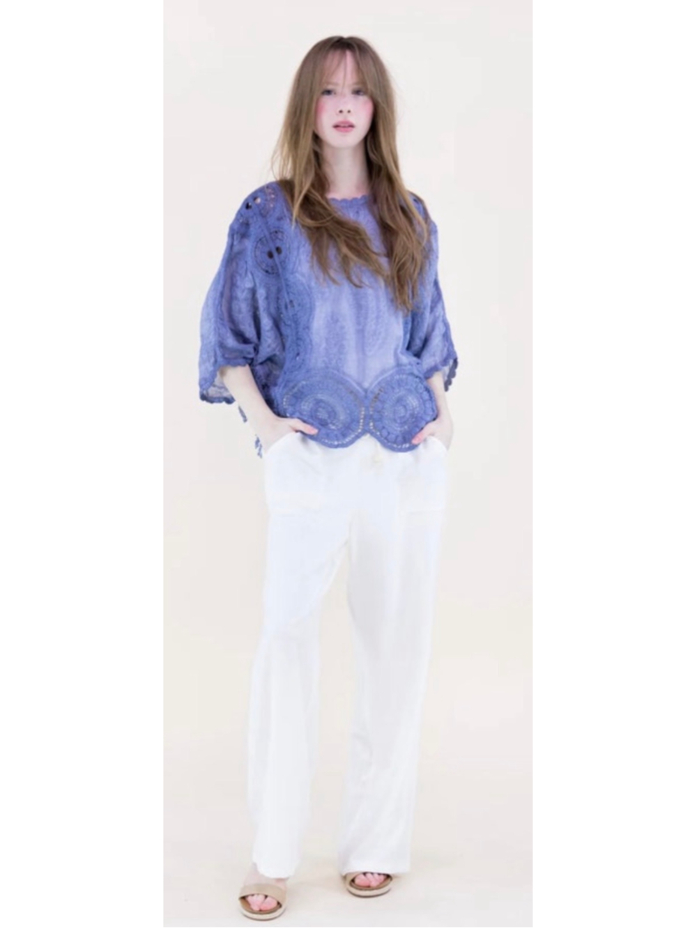 Women's Ordinary USA Denim Blue Crochet Chic Kimino One Size - Picture 3 of 5